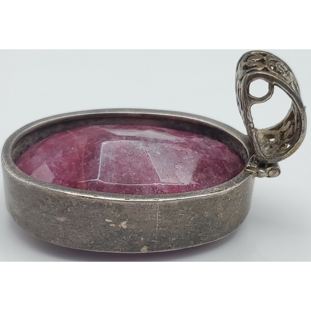 Vtg Sterling Silver Genuine Ruby Handcrafted Reversible Pendant / Brooch‎ 36g